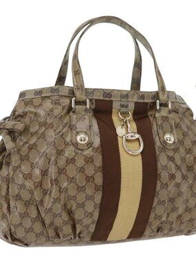 GUCCI GG Crystal Tote Bag Coated Canvas Beige Gold 211921 Auth 172867